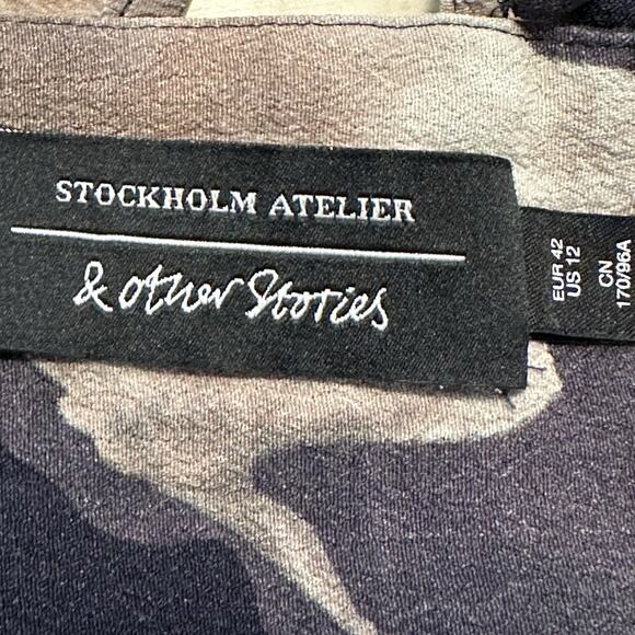 & Other Stories Women 12 Dress A-line V-Back Sleeveless Rose Print Mini Black - Picture 4 of 8